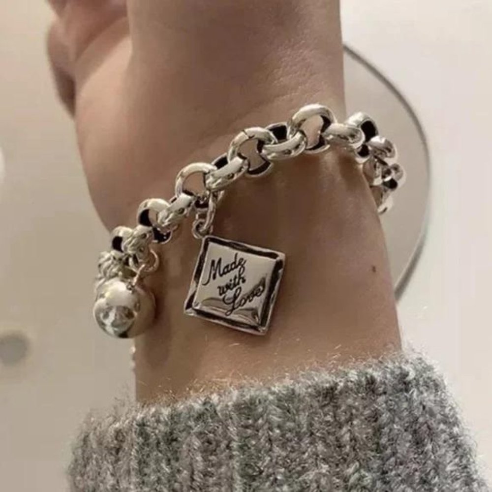 NEW ENGLISH SQUARE 925 STERLING SILVER BRACELET, NICE BRACELET, CUTE BRACELET